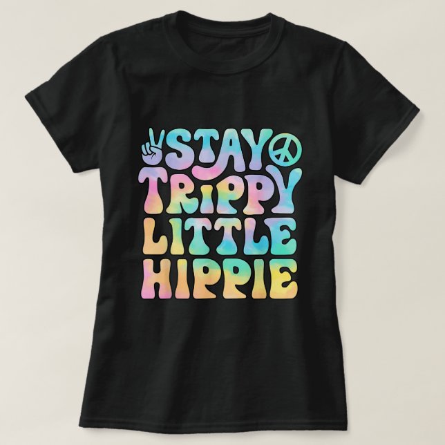 Camiseta Mantenha Trippy Pequeno Sinal de Paz Hippie Tie Dy (Frente do Design)