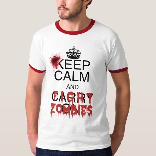 Camiseta Mantenha zombis calmos e da luta (Frente)