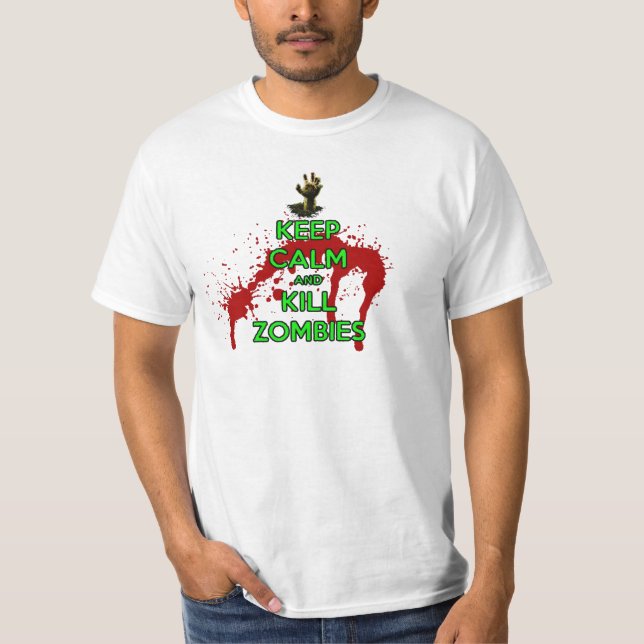 Camiseta mantenha zombis calmos e do matar (Frente)
