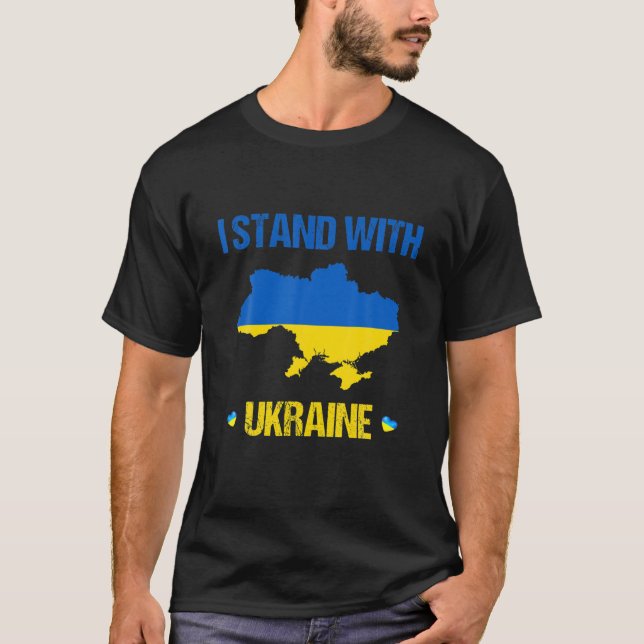 Camiseta Mantenho-Me Com A Bandeira Ucraniana Que Apoia O R (Frente)