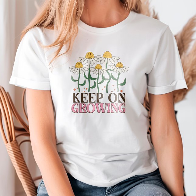 Camiseta Manter Em CRESCENTE Cotações Positivas Flores Retr (Criador carregado)