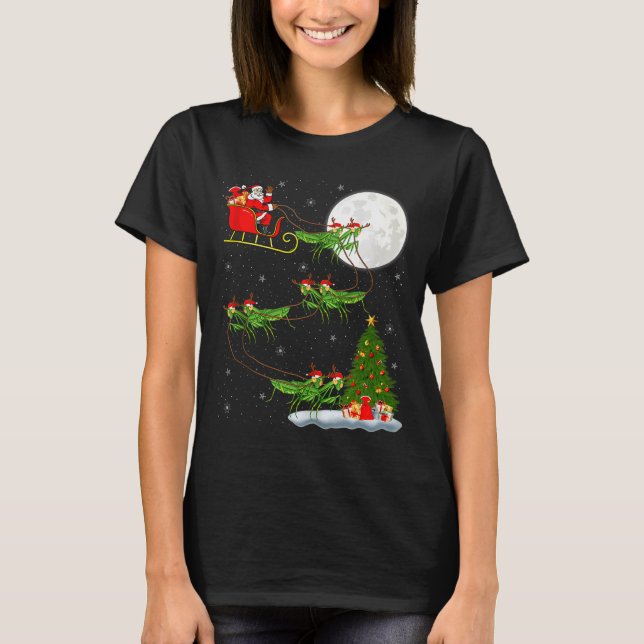 Camiseta Mantis Insect Santa Sleigh Flying Funny Magical Ch (Frente)