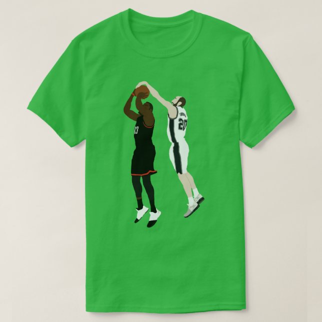 Camiseta Manu Ginobili Bloqueia James Harden (Frente do Design)