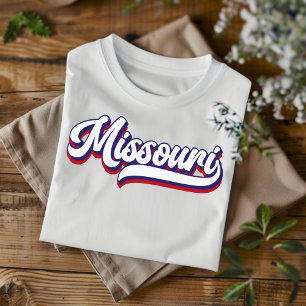 Camiseta Manuscrito vermelho do Missouri e branco azul-vírg