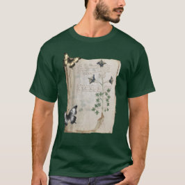 Camiseta Manuscrito Voynich página alterada Borboleta Botân