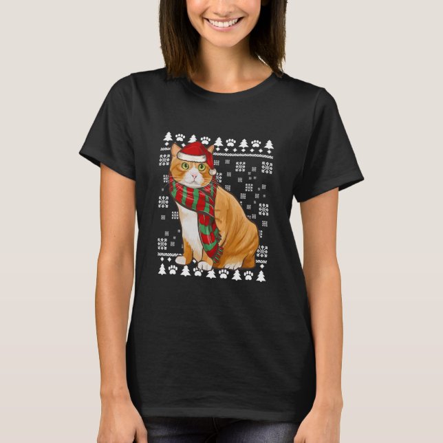 Camiseta Manx Cat Santa Hat Natal Feio Natal (Frente)
