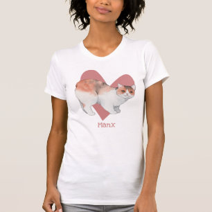 Camiseta Manx Cat Watercolor Gatinho Coração Rosa