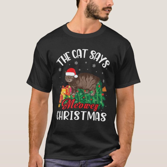 Camiseta Manx Noel Costume Presente O Gato Diz Feliz Chris (Frente)