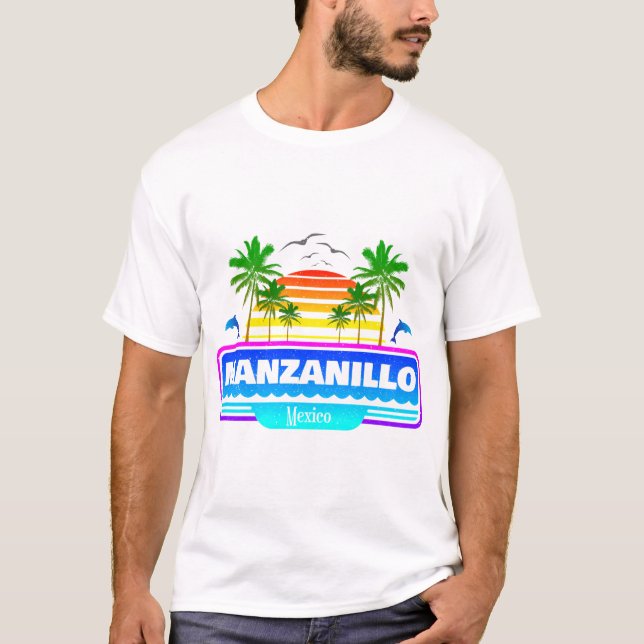Camiseta Manzanillo Beach Mexico Tropical Palm Trees (Frente)