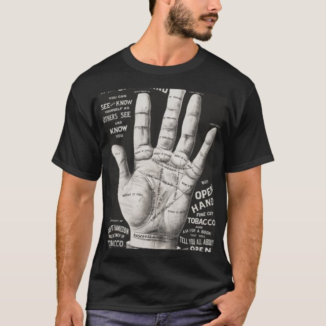 Camiseta Mão aberta, leitura da palma da mão (Frente)