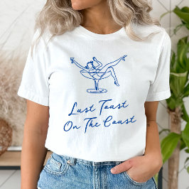 Camiseta Mão Branca Desenhada Azul Última Brinde na Costa