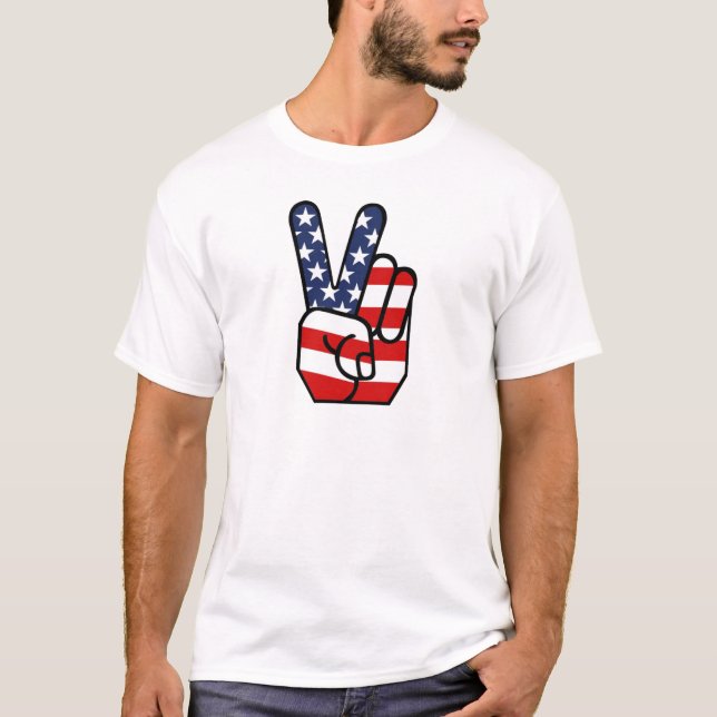 Camiseta Mão da paz da bandeira americana (Frente)