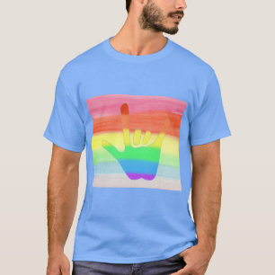 Camiseta Mão de amor em cores arco-íris na mistura desbotad