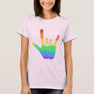 Camiseta Mão de amor nas cores das mesas do arco-íris, cami