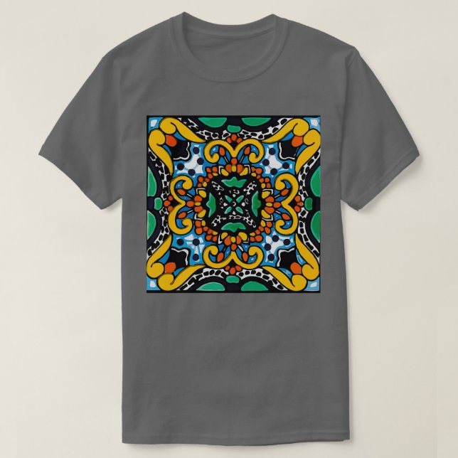 Camiseta Mão de azulejo barroca mexicana pintada em casa (Frente do Design)