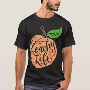 Camiseta Mão de Desenho de Fruta de Peach Única Vida Única