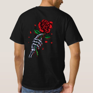 Camiseta Mão de esqueleto com Rosa - Arte gótica romântica