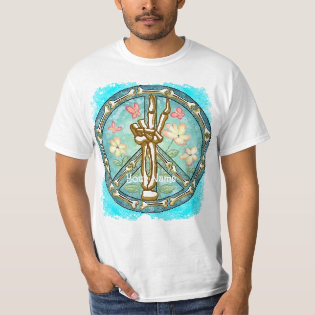 Camiseta mão de esqueleto da paz (Frente)
