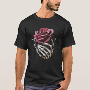 Camiseta Mão de Esqueleto Rosa Sombrio Estética Gótica de H