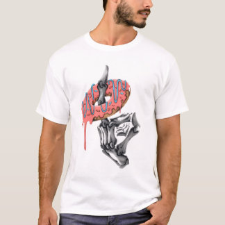 Camiseta Mão de Esqueleto Segurando Donut – Comida Gótica D