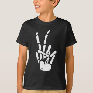 Camiseta Mão de Esqueleto Sinal de Paz Osso