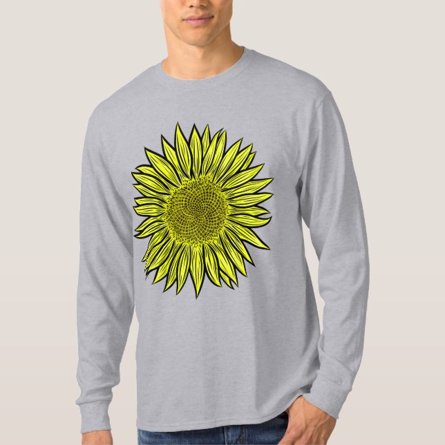 Camiseta Mão De Girassol Amarelo Amarelo Floral Desenhada (Frente)