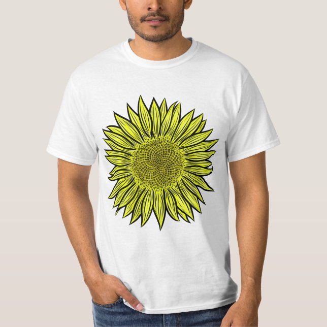 Camiseta Mão De Girassol Amarelo Amarelo Floral Desenhada (Frente)