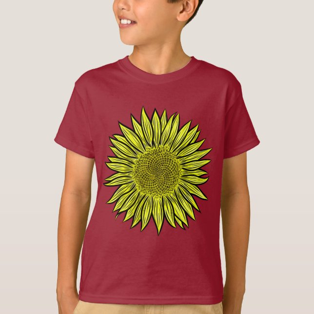Camiseta Mão De Girassol Amarelo Amarelo Floral Desenhada (Frente)