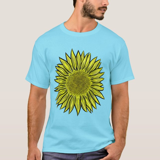 Camiseta Mão De Girassol Amarelo Amarelo Floral Desenhada (Frente)