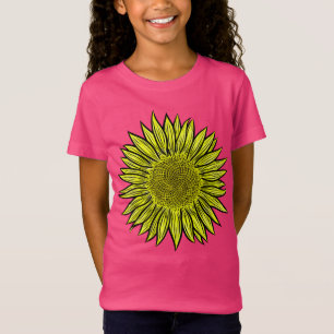 Camiseta Mão De Girassol Amarelo Amarelo Floral Desenhada