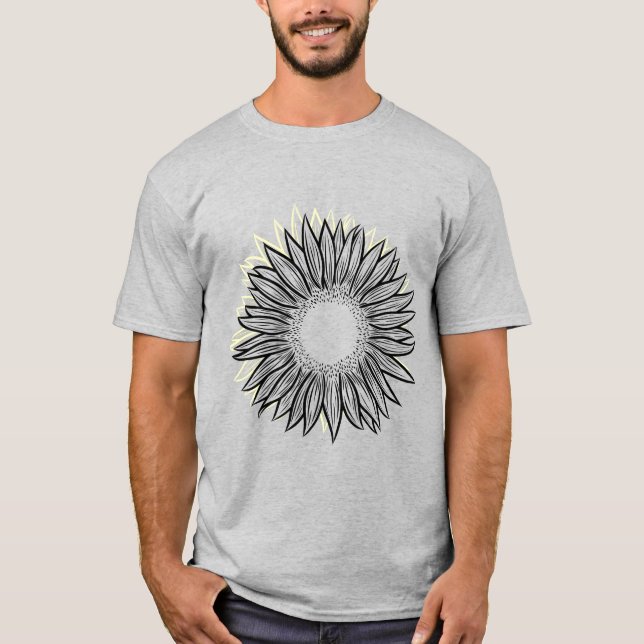 Camiseta Mão De Girassol Russo Floral Desenhada (Frente)