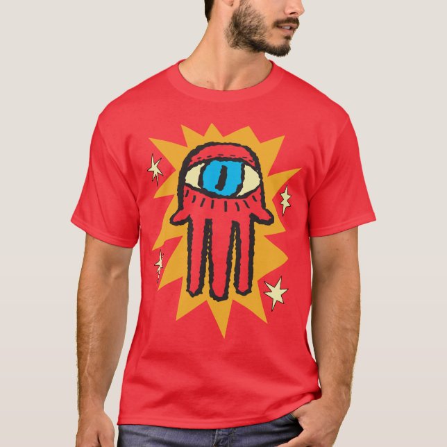 Camiseta Mão de incandescência de Hamsa do olho mau do deus (Frente)