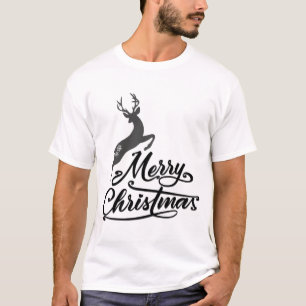 Camiseta Mão De Natal Escrita, Saltando Deer E Floco De Nev