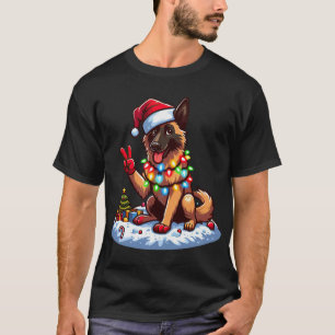 Camiseta Mão de Paz Belga Malinois, Luzes de Natal Mulheres