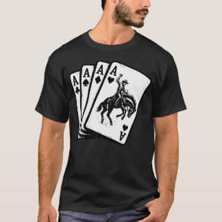 Camiseta Mão de Pôquer 4 Áses Cowboy de Rodeio Montando um 