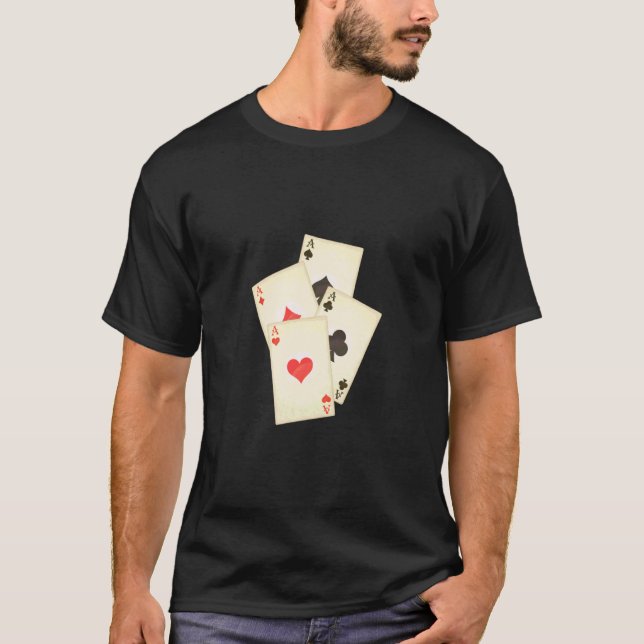 Camiseta Mão de Pôquer Antiga com Quatro Áses (Frente)