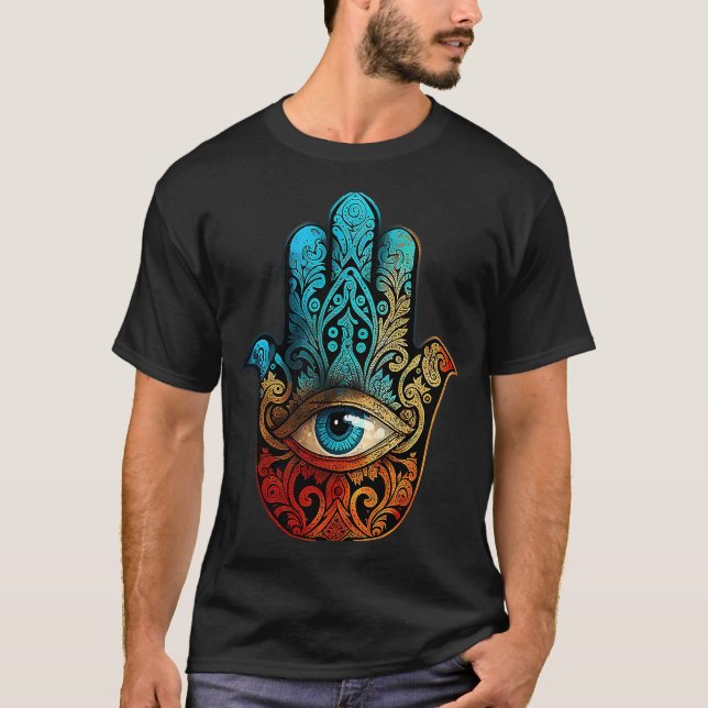 Camiseta Mão de proteção ocular de mau de Hamsa (Frente)