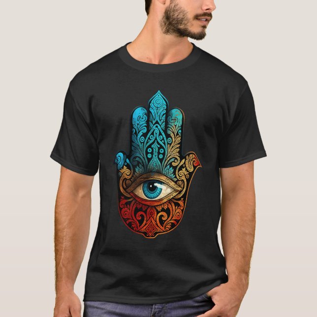 Camiseta Mão de proteção ocular de mau de Hamsa (Frente)