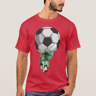 Camiseta Mão de Rock Zumbi Segurando Bola de Futebol Hallow