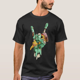 Camiseta Mão de Zumbi de Rock Segurando Pizza de Zumbi de H