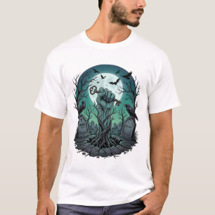 Camiseta Mão de Zumbi Mors Chave de Esqueleto Lápide Corvos