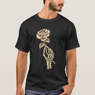 Camiseta Mão do Esqueleto Segurando Rosa