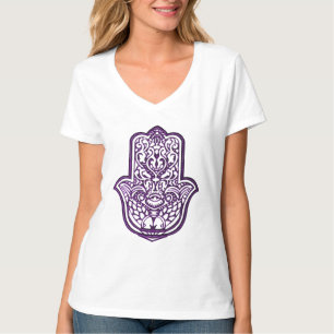 Camiseta Mão do Henna de Hamsa (roxo)