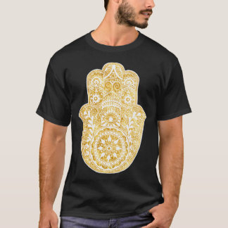 Camiseta Mão Dourada Branca de Hamsa