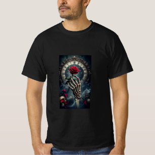 Camiseta Mão e Rosa ósseo - Bloqueio Gótico do Tempo e