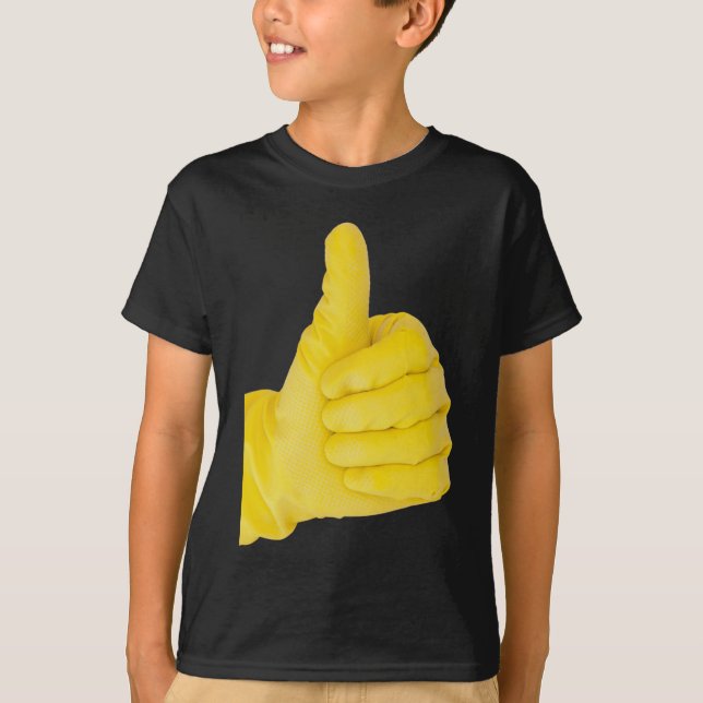 Camiseta Mão em luva de látex amarela (Frente)