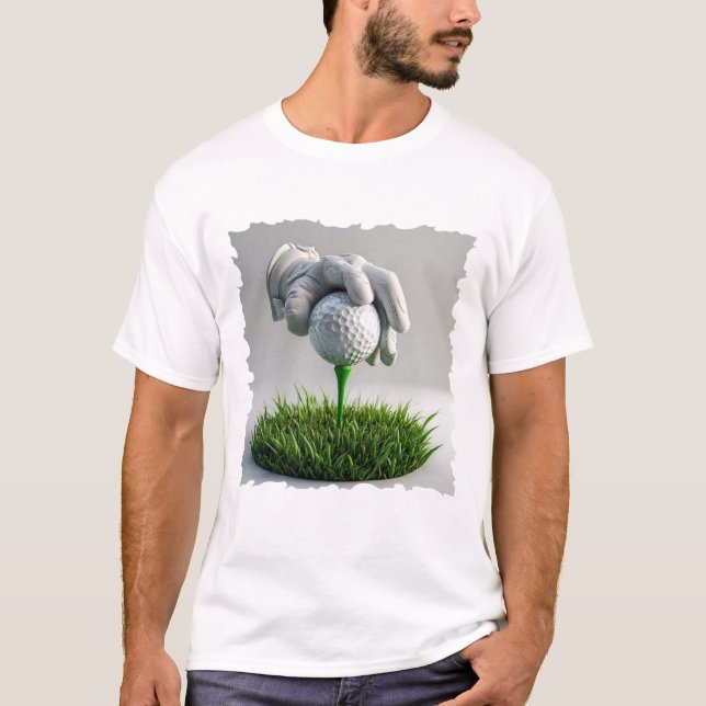 Camiseta Mão Enluvada Colocando Bola de Golfe em Tee com Gr (Frente)