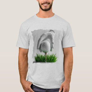 Camiseta Mão Enluvada Colocando Bola de Golfe em Tee com Gr