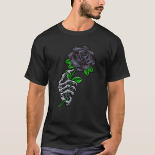 Camiseta Mão Esquelética Segurando Uma Tatuagem Negra Engra