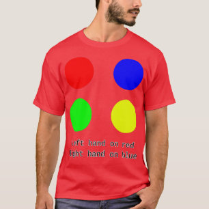 Camiseta Mão esquerda no vermelho Mão direita no azul Desig
